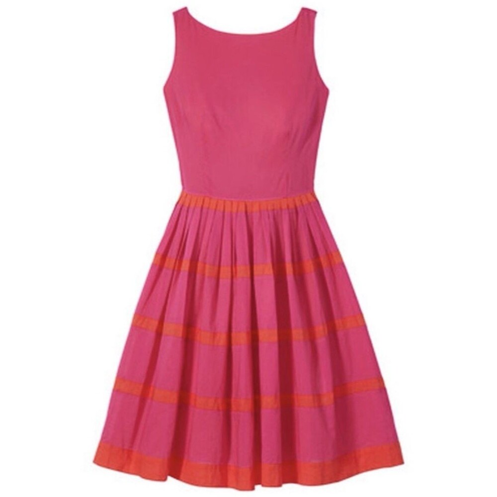 Talbots Fit & Flare Midi Dress 4 Pink Orange Striped Preppy Wedding Vogue Oprah - Picture 14 of 15